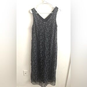 Vtg Rabbit Design Petite Maxi Dress Sleeveless Chiffon 12P Black Floral